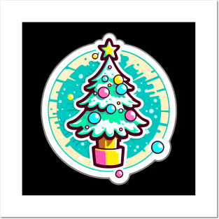 Green Splash Kawaii Christmas Tree Posters and Art